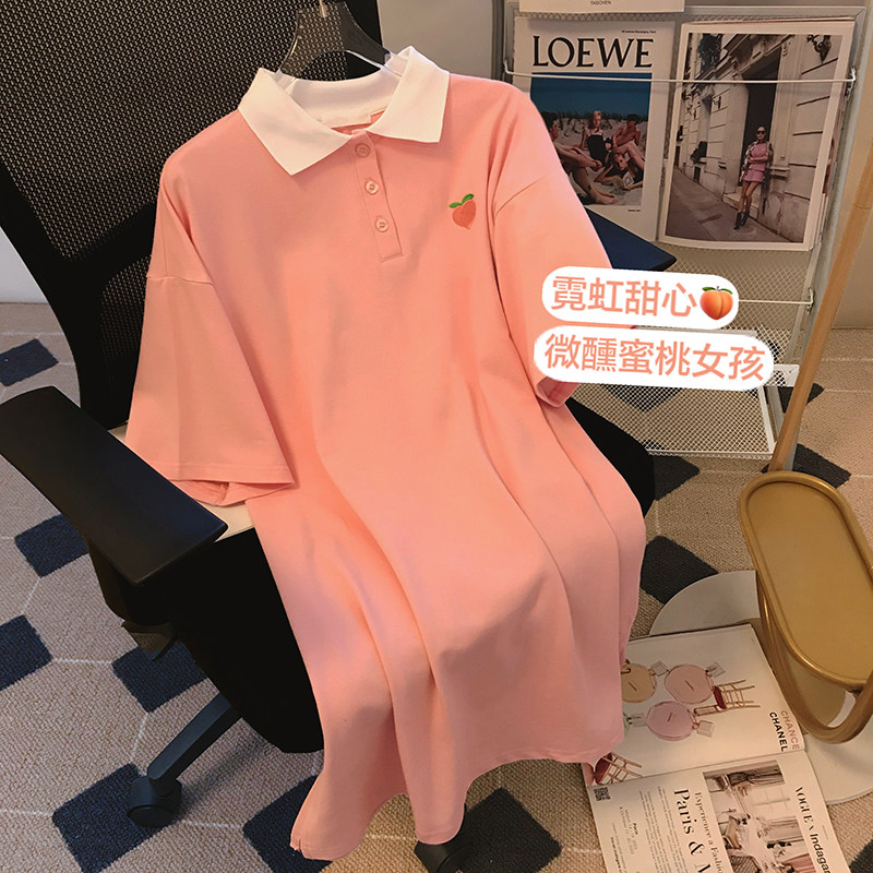 Small C new product hit color POLO collar dress women's mid-length 2022 summer loose college style short-sleeved top