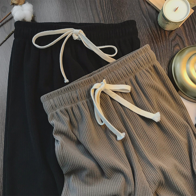 Little C's corduroy wide-leg pants women's autumn and winter drape high waist slimming loose all-match small straight casual pants