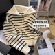 Little C's French retro striped sweater women's autumn new loose top slim navy collar sweater jacket