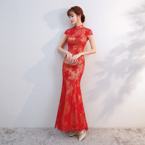 Wedding cheongsam 2019 new summer Chinese style bride Chinese wedding dress female long lace cheongsam red