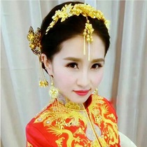 2021 Bride costume headdress set Golden vintage phoenix crown comb hair celler Chinese wedding Xiuhe clothing accessories