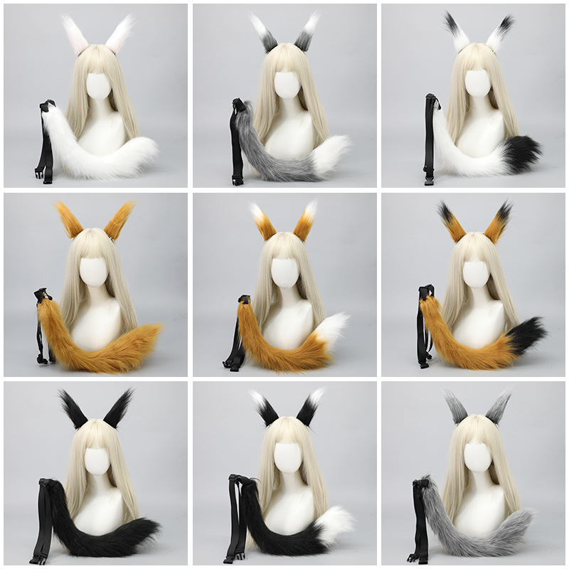 Cute Fox Ears Headwear Plush Fox Tail Set Handmade Realistic Fox Girl Animal Ear Hairpin Animal Tail