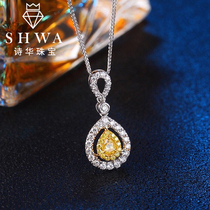 Poetry Hwa Jewelry 18K Gold Drop Yellow Diamond Necklace Woman Real Diamond K Gold Diamond Pendant White Gold Bush Chain Gift