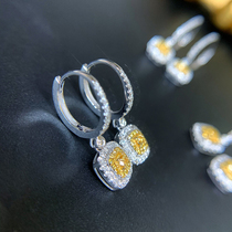 Poetry Hwa Jewelry Square Yellow Diamond Earrings Woman Color Drill Group Inlaid Diamond Ear Button 18k Gold Profiled Drill Ear