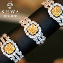 Poetry Hwa Jewelry White 18k Gold A Three Wear Yellow Diamond Ring Female Real Diamond Color Drill Special Drill Ring Withdrawal Ring