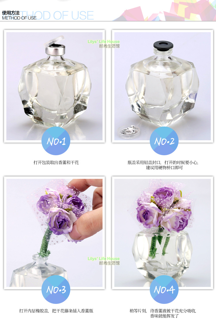 Eyun hương thơm kim cương chai thủy tinh mà không có lửa nho hoa tỏa ra trong nhà hương thơm nước hoa hộp quà tặng bộ - Sản phẩm hương liệu gỗ kỳ nam