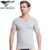 Áo thun bảy cổ nam vest ngắn tay cotton cổ chữ V chạm đáy áo sơ mi cổ gà hình trái tim thoáng khí bằng vải cotton mùa hè co giãn