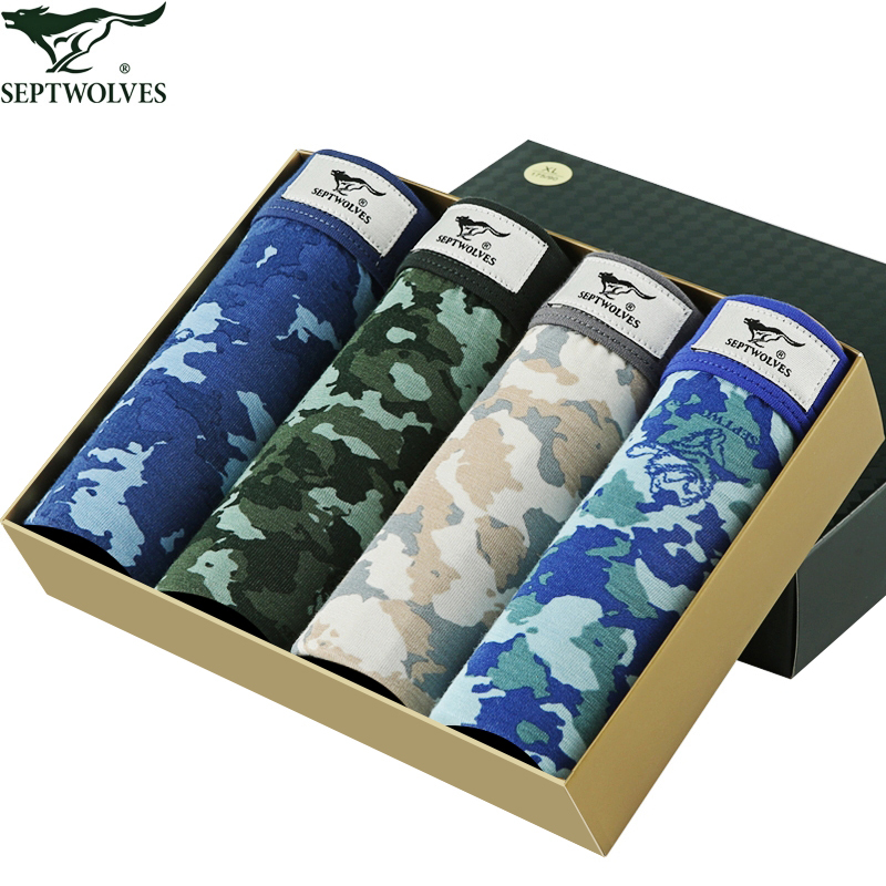 Septwolves Men's Underwear Men's Boxer Briefs Breathable Elastic Boxer Briefs Mid-Waist Camouflage Print Fashion Trend