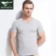Áo thun bảy cổ nam vest ngắn tay cotton cổ chữ V chạm đáy áo sơ mi cổ gà hình trái tim thoáng khí bằng vải cotton mùa hè co giãn