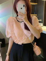 Agaric Side Folds Shirt Womens Clothing Design Sensation Small Crowdsummer 2022 New Gentleness Wind Do Nt Make Short Sleeve Blouses