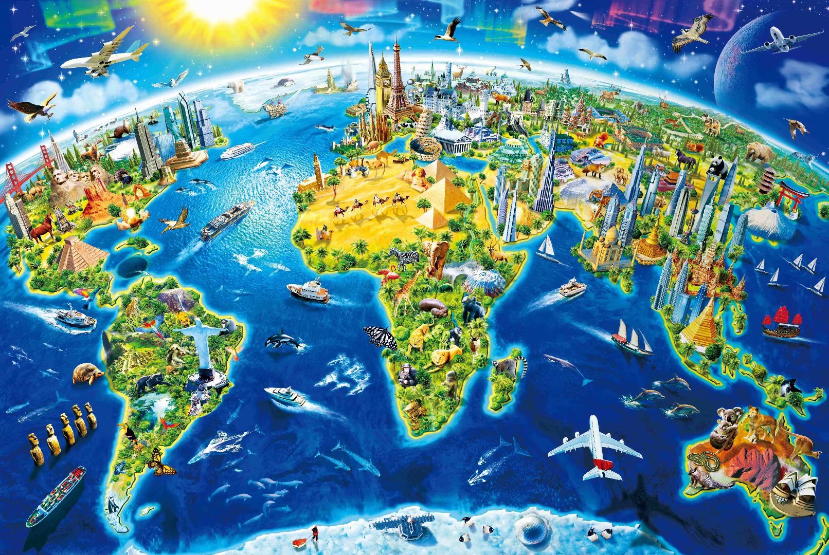 Wooden Puzzle 1000 Pieces Thickened Adult Children's Educational Toys Decompression Send Big Picture to the World of Fun