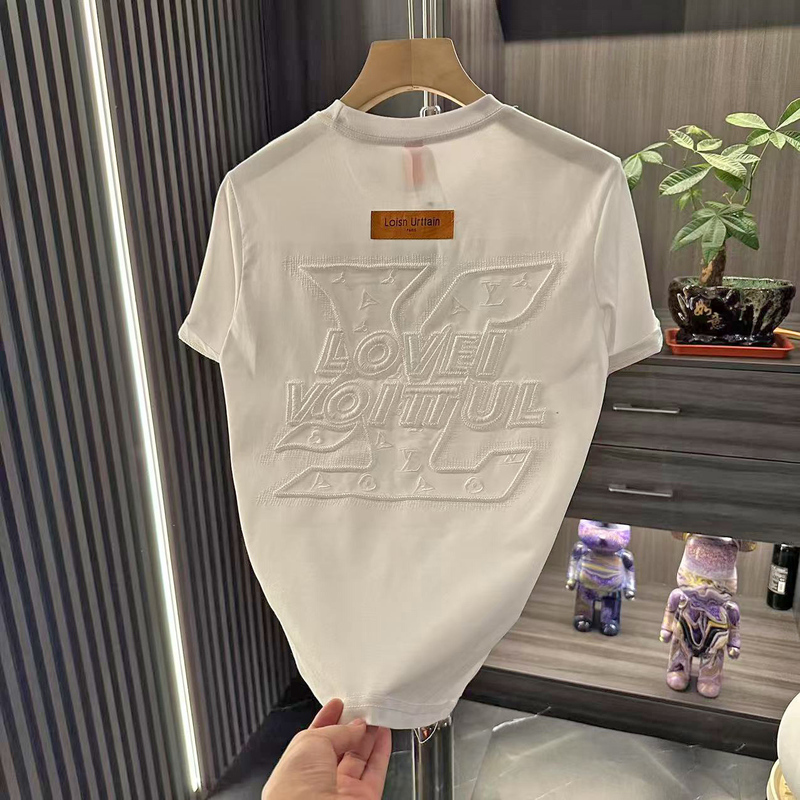European Brand An&Lv/Anluli 25Th Summer Collection Men's High-End Embroidered Trendy T-Shirt, Youthful Casual Light Luxury Fashion Half-Sleeve