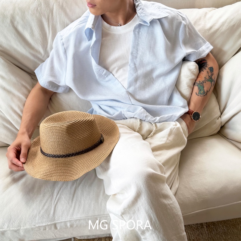 Mg Spora Old Money Style Fake Two-Piece Layered Lyocell Linen Short-Sleeved Cool Shirt