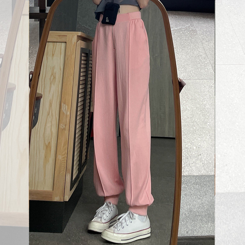 Seven4lee Cool Street Pants Black Sports Pants Women's Summer Thin Section Loose Leg Pants Drape Casual Pants