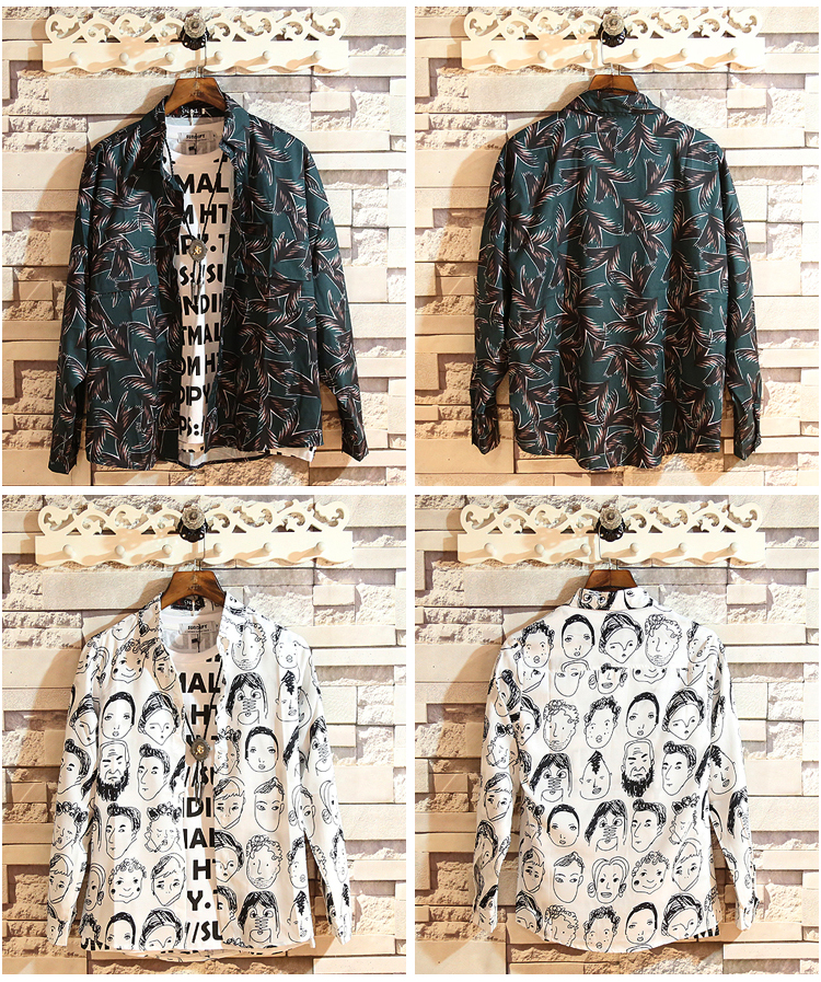 Ins siêu cháy áo dài tay nam xu hướng Hong Kong kiểu áo rộng in hình Hàn Quốc đôi lứa mặc áo kimono ao so mi nam