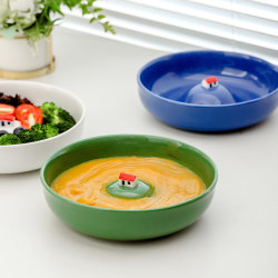 Exported to the United States, Ceramic Plates with a High-End Feel, Deep Round Plates for Home Use, Creative Handmade Three-Dimensional Soup Plates, Single Dinner Plate