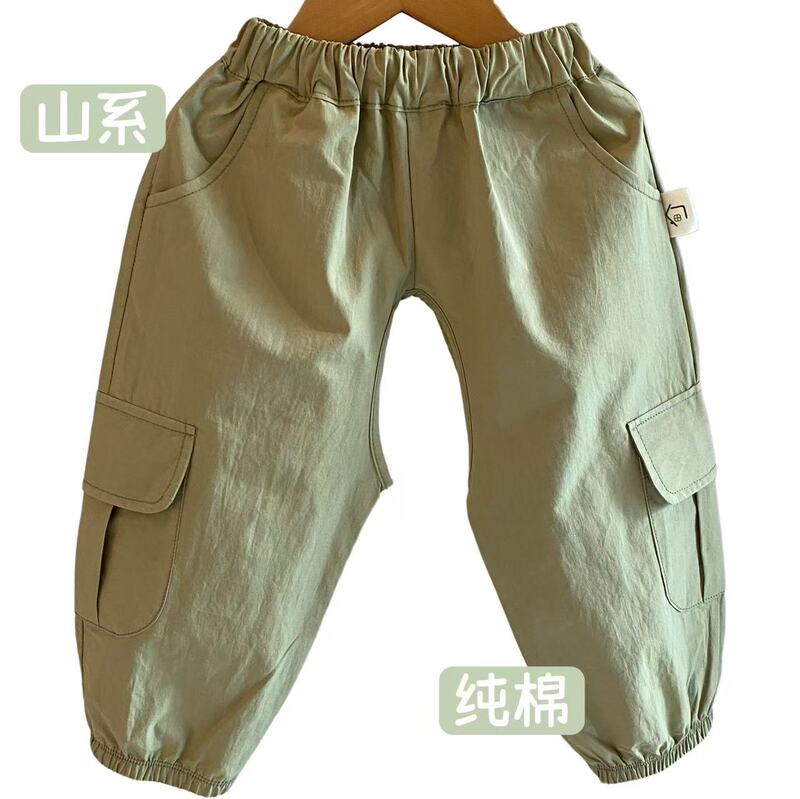 Pure Cotton Mountain-Style Japanese-Style Casual Open-Crotch Pants for Infants and Toddlers, Boys and Girls, Outdoor Workwear Herringbone Pants