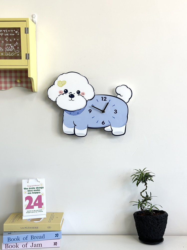 Оригинальные настенные часы с виляющим хвостом в виде бишон фризе, креативные декоративные бесшумные часы с милой собачкой