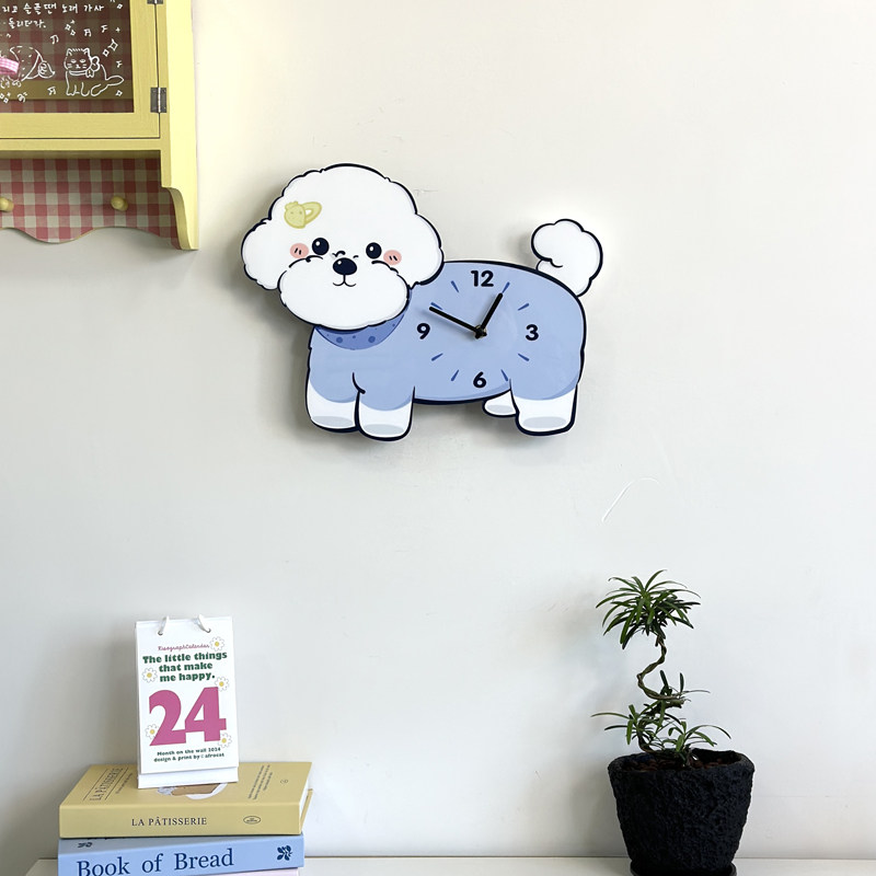Оригинальные настенные часы с виляющим хвостом в виде бишон фризе, креативные декоративные бесшумные часы с милой собачкой