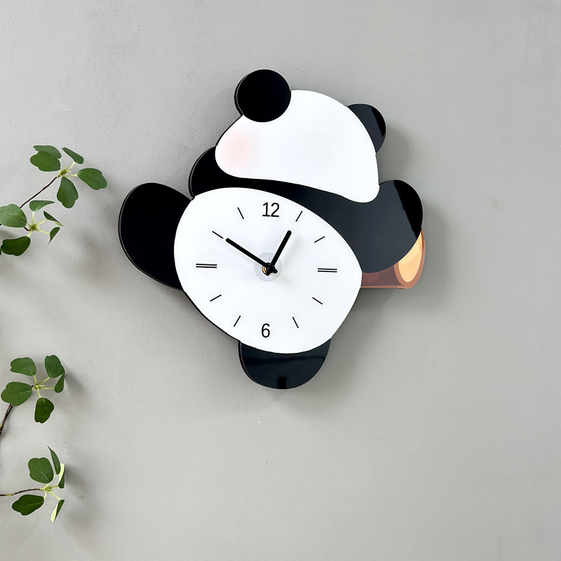 Мультяшные креативные настенные часы в виде панды для гостиной детской комнаты простые декоративные бесшумные без сверления милые часы