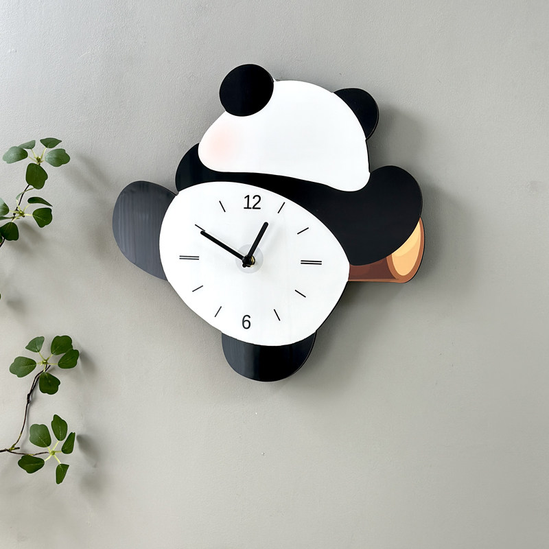 Мультяшные креативные настенные часы в виде панды для гостиной детской комнаты простые декоративные бесшумные без сверления милые часы