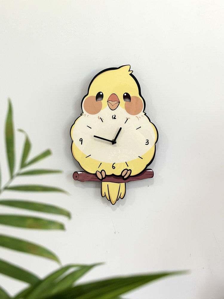 Мультяшные милые качающиеся настенные часы с попугаем для домашнего декора гостиной, креативные бесшумные часы без сверления