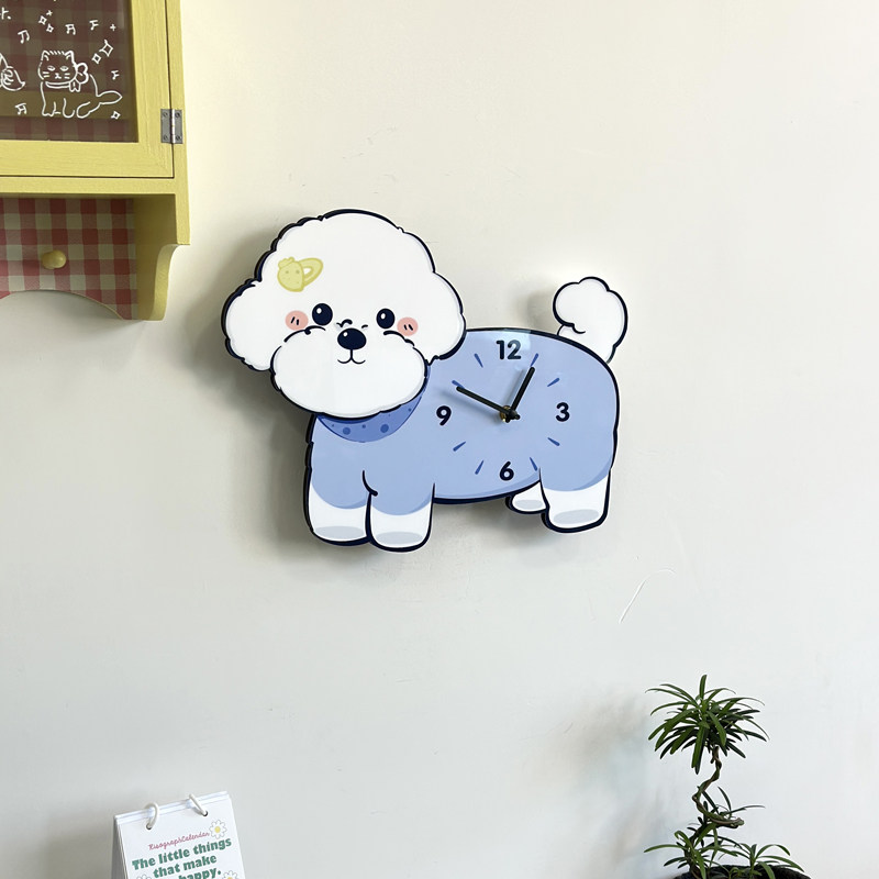 Оригинальные настенные часы с виляющим хвостом в виде бишон фризе, креативные декоративные бесшумные часы с милой собачкой
