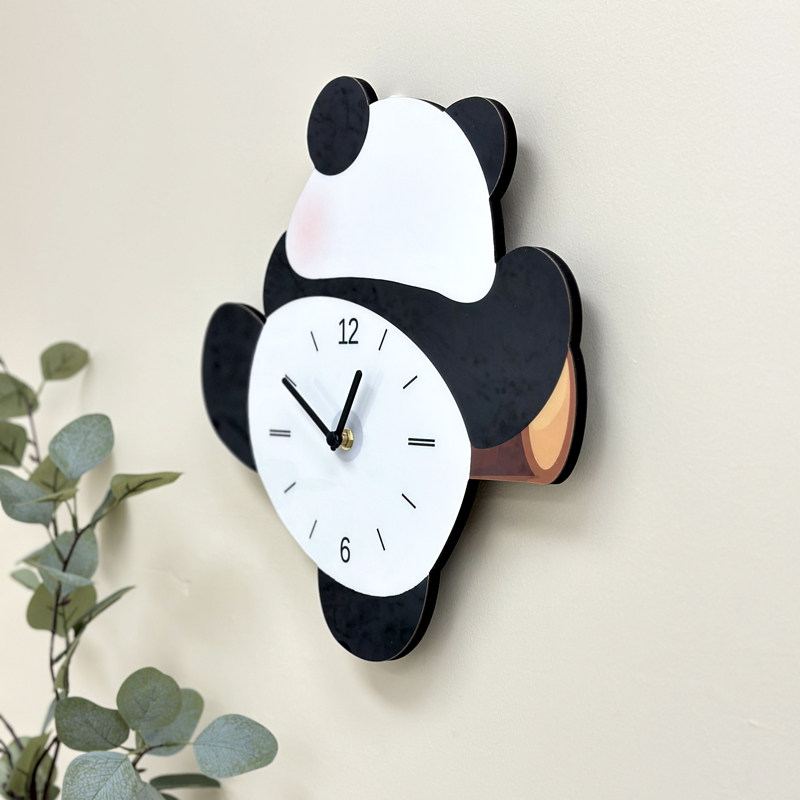 Мультяшные креативные настенные часы в виде панды для гостиной детской комнаты простые декоративные бесшумные без сверления милые часы