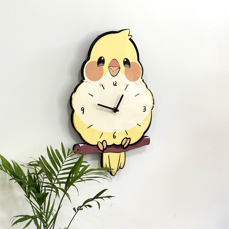 Мультяшные милые качающиеся настенные часы с попугаем для домашнего декора гостиной, креативные бесшумные часы без сверления