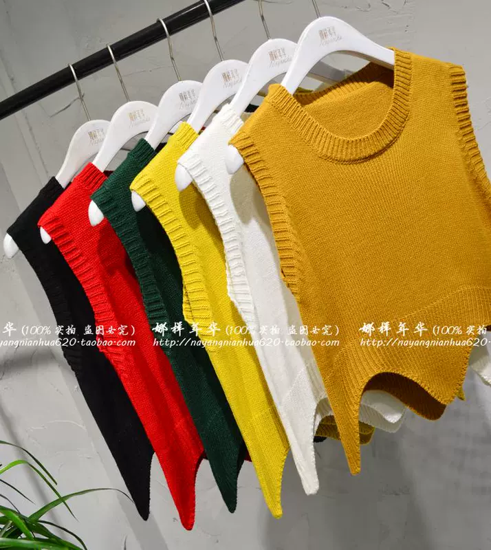 Phiên bản Hàn Quốc của áo thun gió đại học retro ngắn đan áo vest nữ mùa thu mặc áo len đáy áo vest