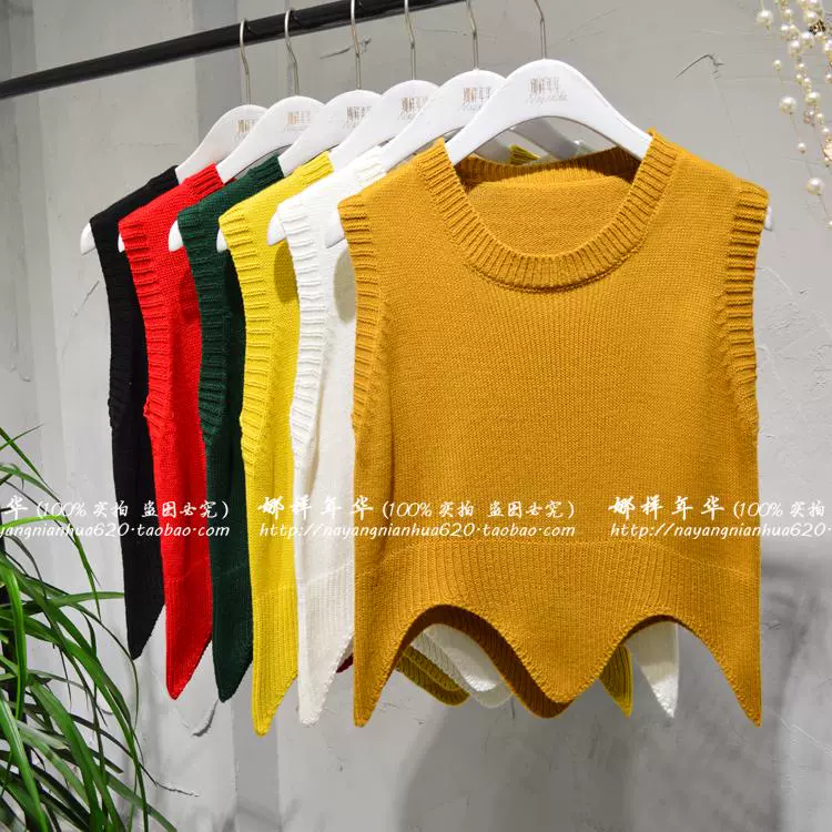 Phiên bản Hàn Quốc của áo thun gió đại học retro ngắn đan áo vest nữ mùa thu mặc áo len đáy áo vest