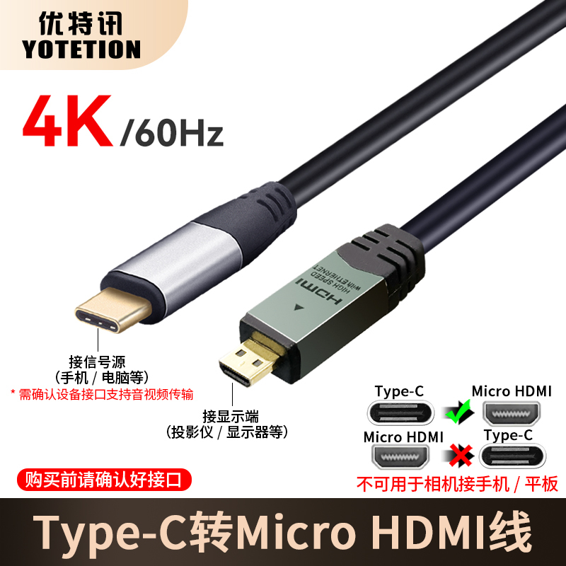 Youtexun Type-C to Micro HDMI Video Cable for Connecting Laptops and Mobile Phones to Portable Displays