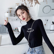 Pure cotton long-sleeved t-shirt 2021 early autumn and winter new Korean slim-fit semi-high-neck base shirt womens inner top wild