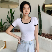 Umbilical top womens short-sleeved t-shirt tight ultra-short section 2021 new high-waisted slim net red ins tide super fire Korean version