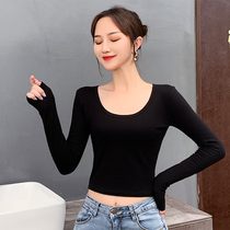 Round neck umbilical t-shirt womens long-sleeved Korean slim Western style autumn and winter base shirt summer 2020 new sexy top