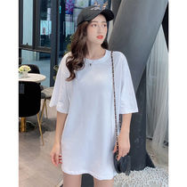 white t-shirt womens loose short-sleeved cotton medium-length large size 2021 new summer half-sleeved top t-shirt Korean version