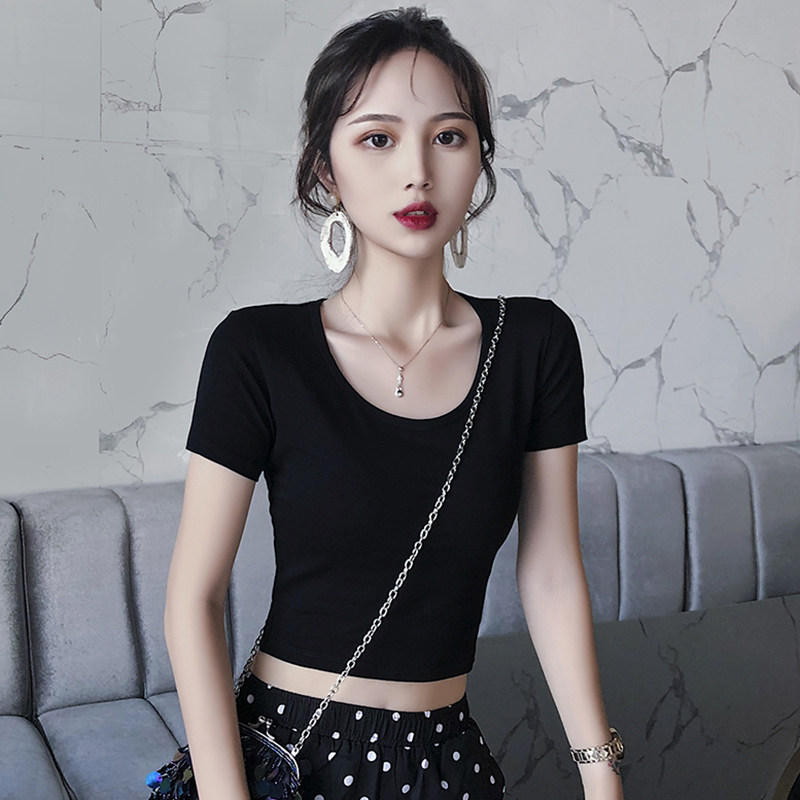 Umbilical t-shirt women's short short-sleeved tight-fitting 2021 summer new high-waisted top slim net red ins round neck