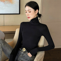 High collars undershirt female inner lap pure cotton autumn and winter foreign air tight with long sleeves 2022 New black heaps collar blouses