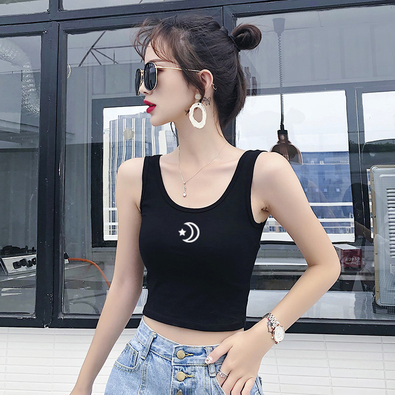 Camisole Female ride short tight summer black sleeveless bottom high waist umbilical top Korean version of the moon star