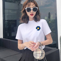 White t-shirt womens short-sleeved semi-high collar loose Korean summer 2021 new cotton super fire top net red ins tide