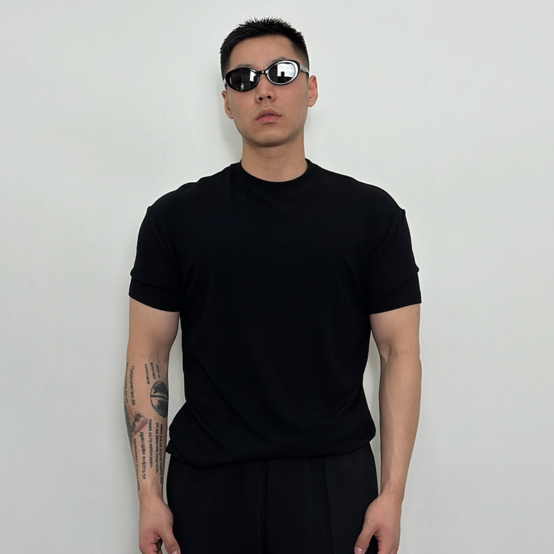 Roast Lucky Summer Solid Color Versatile Cuffed Short-Sleeve Casual Stretch Fitness Training Shirt Regular Shoulder T-Shirt Roast Lucky Summer Solid Color Versatile Cuffed Short-Sleeve Casual Stretch Fitness Training Shirt Regular Shoulder T-Shirt