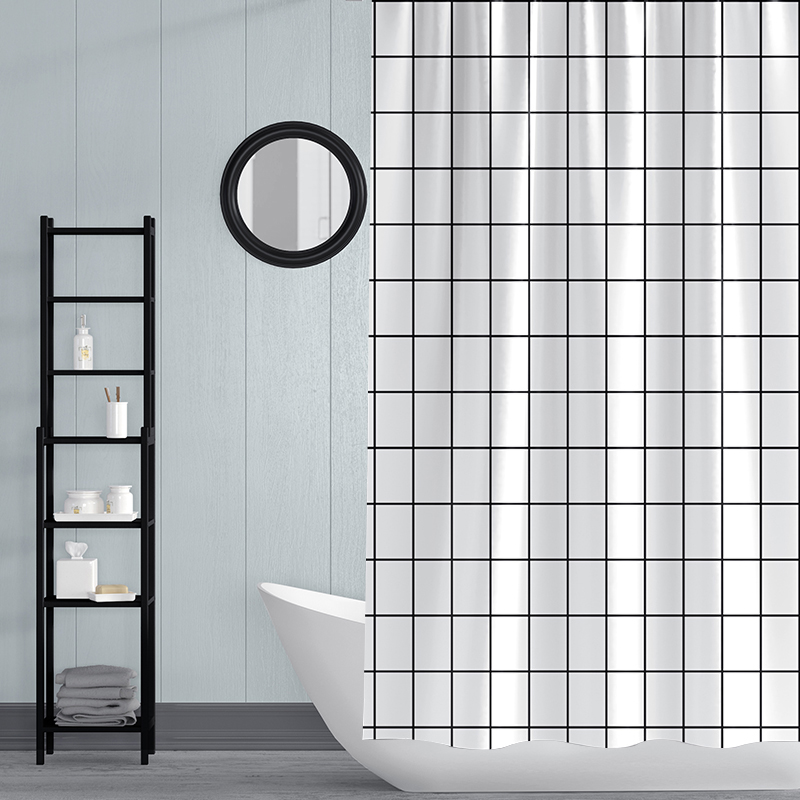 Nordic powder room shower curtain cloth thickened free hole-free white lattice can be customized waterproof and mildew bathroom bath partition window