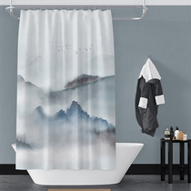 Shower curtain partition curtain curtain Chinese style landscape painting new Chinese Nordic thick waterproof and mildew proof high-grade bathroom curtain