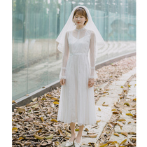  Mr Lu]Qiu Sen super fairy temperament lace thin dress travel light wedding dress long gauze skirt