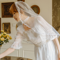 Time]Forest department small fresh retro leaves soft net bride photo travel shot simple fairy jewelry short veil