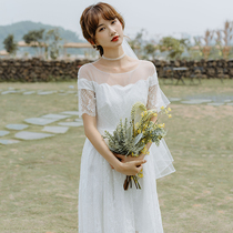 22 Fails-Style Ins Wind Fairy Brigade Shooting Holiday Collar Certificate Registration Light Wedding Dresses Small White Dress Engagement Banquet Gown