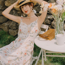 21 New summer French temperament floral gentle sweet hollow embroidery sling Platycodon grandiflorum Super fairy ins holiday dress