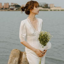 21 Autumn new French lace Super fairy gentle light mature style celebrity temperament waist slim dress light wedding dress