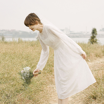 French retro hollow lace sweet waist license registration white fairy dress bride dress light wedding dress