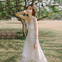 Summer flower chiffon lace fairy long version travel to Sanya seaside vacation suspender small white skirt light wedding dress